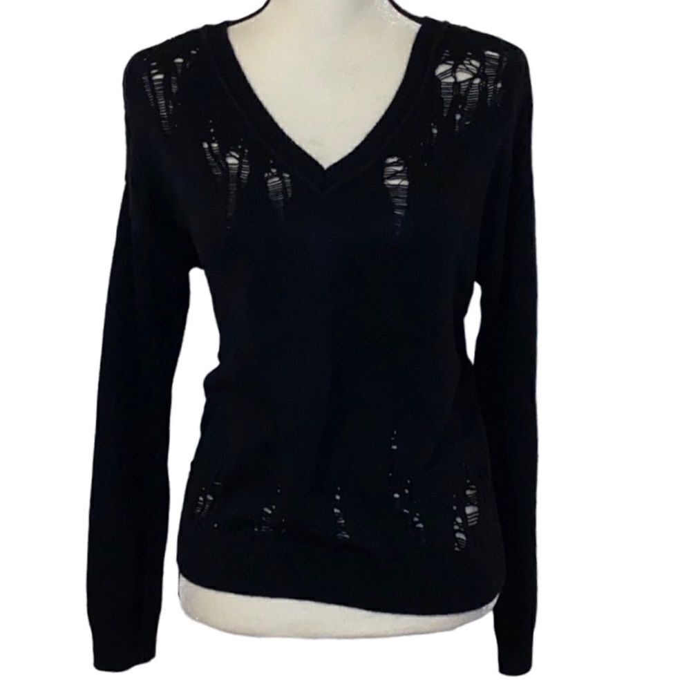 Bar III V-Neck Destressed Sweater